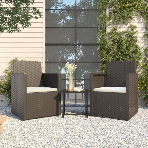 KATERYY Set sofás de exter 3 pzas con Cojines ratán sintético Negro,Conjunto de Sofás de Jardín Exterior Moderno con Mesa de Centro y Cojines Gruesos Conjuntos de Muebles de Jardín