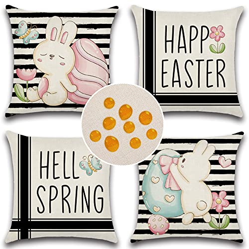 Cirzone Easter Pillow Covers 18x18 Set of 4 Spring Pillow Covers 18x18 Easter Decor Waterproof Farmhouse Pillow Covers Easter Rabbit Decorative Outdoor Throw Pillow Covers Easter Decorations for Home