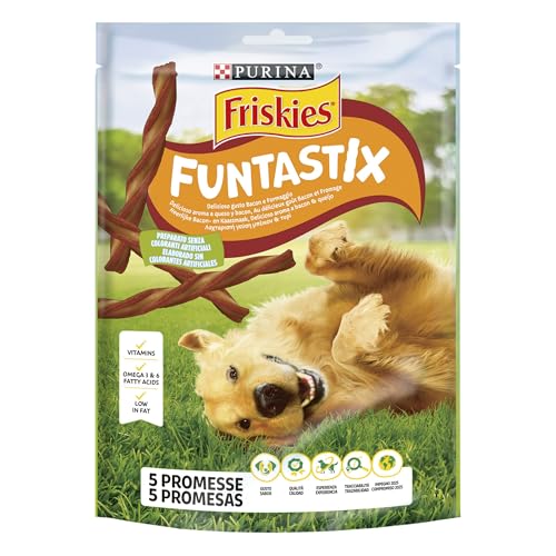 PURINA FRISKIES Funtastix Snack per Cani Adulti al gusto di Bacon e Formaggio 6 Confezioni da 175g