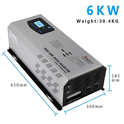 AMPINVT 6000W Peak 18000W Pure Sine Wave Power Inverter Charger DC 48V to 120V/240V AC Output Converter Off Grid Low Frequency Solar Inverter for Sealed Gel AGM Flooded Lithium Battery