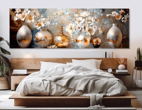 Affiche abstraite de fleurs blanches de grand format 60x180 cm