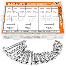 540 Pieces #4#6#8#10#12 Wood Screws Set, HELIFOUNER 18 Sizes Phillips Pan Head Self-Tapping Screws Assortment Kit, Phillips Pan Head Wood Screws, 304 Stainless Steel