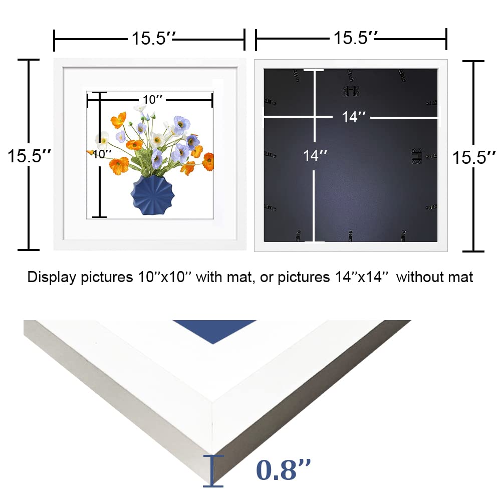THREELOVE 14x14 Frame White, Display Picture 10x10 with mat or 14x14 without mat, Photo Poster Picture Frame Wall Mounting Home Decor, 3 PCS