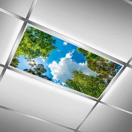 Image of Fluorescent Light Cover for Classroom - 2 Pcs Sky Trees Magnetic Fluorescent Light Covers, Ceiling Light Covers Shade Panel Coverings for Office Classroom Home Drop Ceiling, 4 X 2 Feet