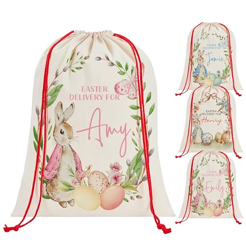 Personalized Easter Bunny Bag with Name, Custom Drawstring Sack