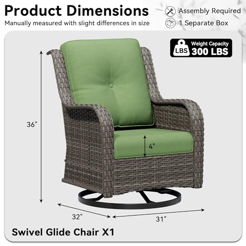 Image of Outdoor Swivel Rocker Patio Chair - Outdoor Wicker Patio Furniture with Thickened Olefin Cushions, High Back and Deep Seating, Hand-Woven PE Rattan for Porch, Deck, Balcony, Green