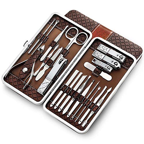 Set Tagliaunghie Manicure 21pcs Kit manicure acciaio inossidabile Kit per unghie Professional Nail Clippers Kit Strumenti per la cura della pedicure Strumenti di Grooming con custodia in pelle PU per