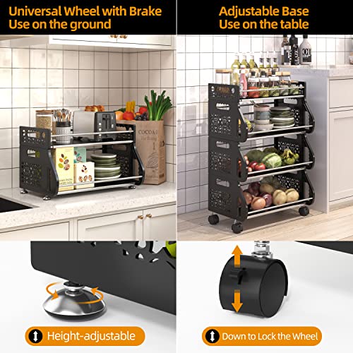 Rolling Storage Cart With Wheels, Coorack Kitchen Storage Carts Utility Cart With Handle, Fruit Vegatable Storage Cart Rack Bin For Kitchen Bathroom (4 Tier) #TOP4