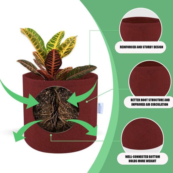 Image of OON Geo Grow Bag for Terrace and Flowers Vegetable Gardening, Premium Geo Fabric 450 GSM Plant Bags, Maroon Color, Eco Friendly Geo Fabric (3, Maroon, 6X6 INCH)