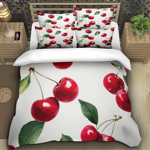 Drap de couette cerises 3D imprimé en microfine illustration aquarelle - 5