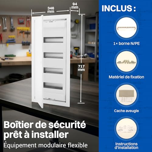 Tableau de Distribution IP40 Intratec Coffret Electrique Encastre 4 Rangees pour 48 Modules - 4
