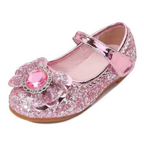 Eleasica Zapatos de Vestir Niña Princesa Zapatos de Disfraz Punta Cerrada Navidad Cumpleaños Regalo Sandalias de Vestir Sin Tacón Lentejuelas Cosplay Carnaval Halloween,Rosa,24