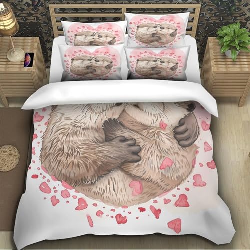 Linge de lit loutre avec housse de couette 220x240 et taie d'oreiller 3D - 5