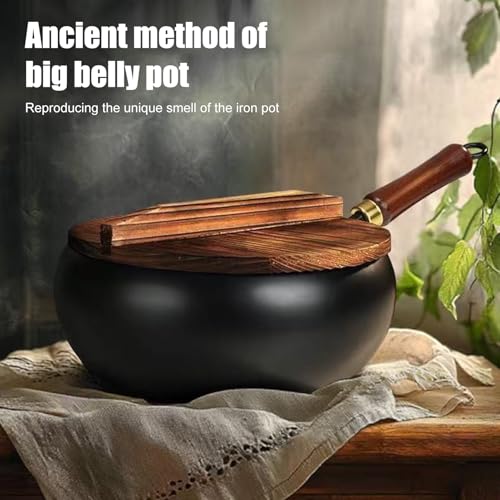 Wok tradicional de hierro forjado con mango de madera miniatura 2