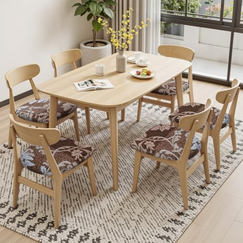 Image of SearchI Seat Covers for Dining Room Chairs Stretch Printed Chair Seat Covers Set of 4, Removable Washable Upholstered Chair Seat Protector Cushion Slipcovers for Kitchen, Office(Brown+Flower)