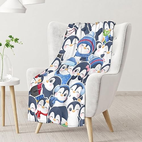 Penguin Blankets - Soft Fuzzy Blanket Throw for Kids, Adults - 30"x40" Small Blankets for Living Room & Office - Blue Cute Blanket Gifts