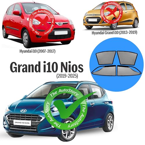 Image of AutoStory Magnetic Car Sunshade for Grand i10 Nios 2019-2025 | Front Half Cut for Mirror Visibility + Rear Full Coverage with Zipper | Heavy Heat & UV Protection | Privacy Side Window Curtains Shades