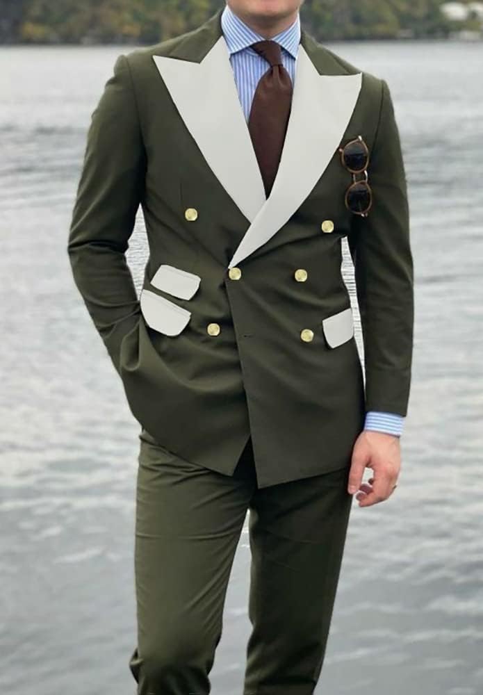 Slim Fit Men Suits for Groom, White Lapel Solid Color Blazer, 2 Pcs Wedding Suits for Men