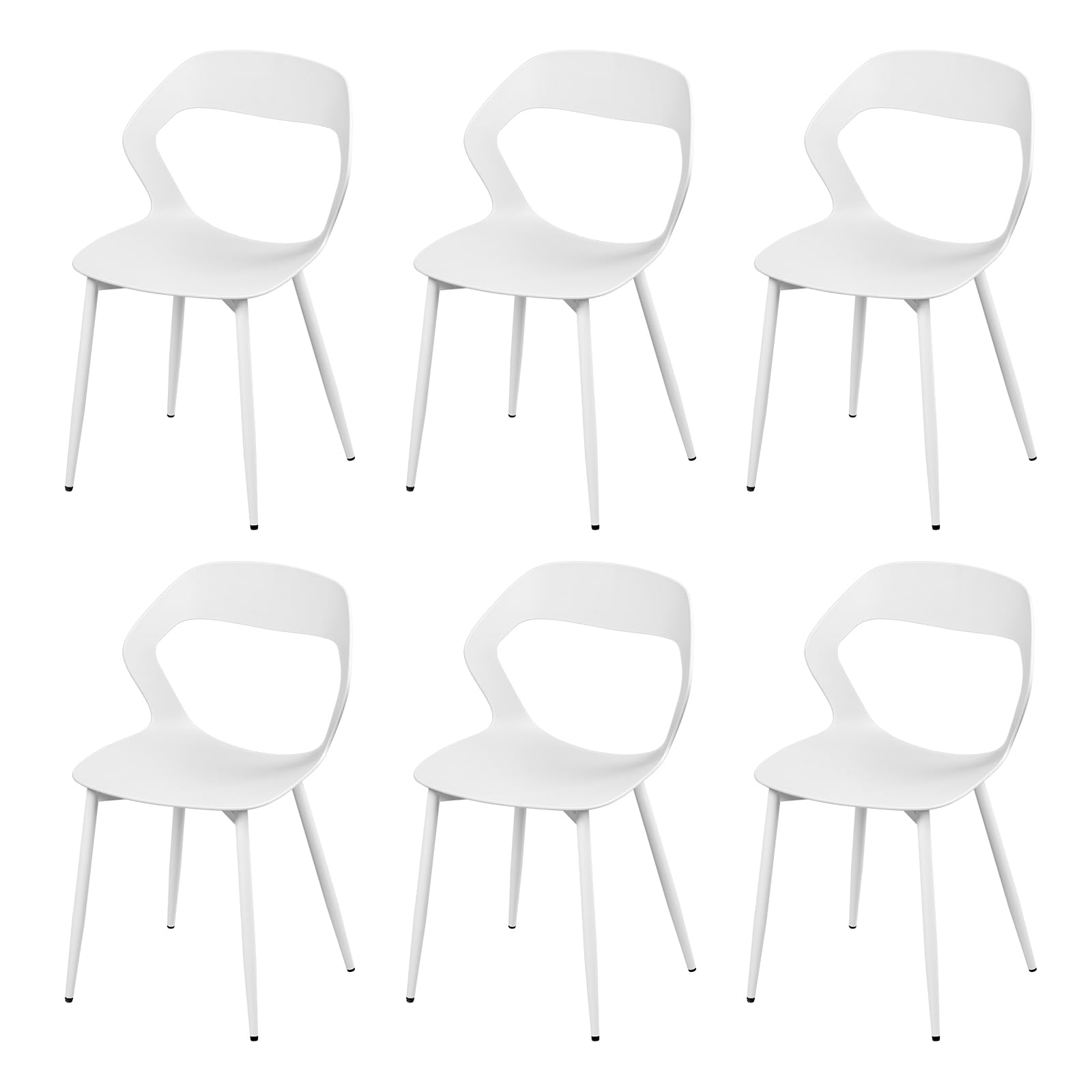 WOLTU Juego de 6 Sillas de Comedor,PP,Blanco | Moderna con Respaldo Calado, Impermeable, Patas de Metal, Carga hasta 150 kg, para Salón, Dormitorio o Estudio