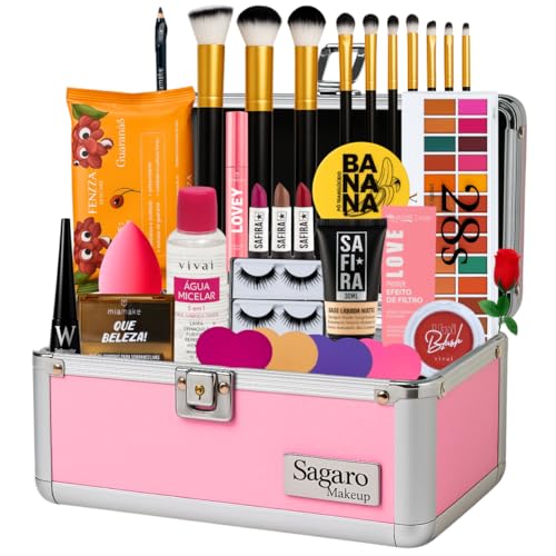 Maleta Super Completa Grande Maquiagem Profissional Linda kit presente esponja maquiagem pincel...