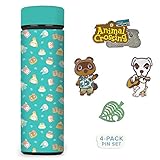 Controller Gear Animal Crossing Teal Icons Stainless Steel Water Bottle, & Lapel Pin Set [2 Pack] Animal Crossing Merchandise - Not Machine Specific