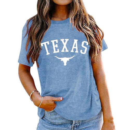 Vintage Texas Shirts for Women Texas State Longhorn T-Shirt Short Sleeve Bull Skull Casual Top