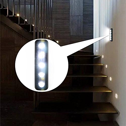Onerbuy 4 Pack Battery Powered Led Touch Light Diy Stick-On Anywhere 5-Led Touch Tap Light Push Night Lamp For Closets, Cabinets, Cupboard, Hallway, Stairs,Garages, Car (Black) #TOP4