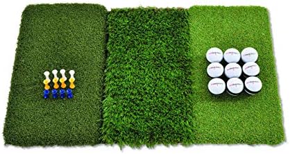 Rukket Tri-Turf Golf Hitting Mat Attack | Portable Driving, Chipping, Training Aids for Backyard with Adjustable Tees and 9 Foam Practice Balls (Standard (25" x 16"))