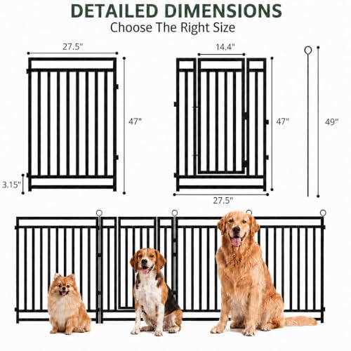 Image of Dog Fence Outdoor Indoor, 47 inch Inch Height 8 Panels Dog Playpen for Large /Medium /Small Dogs Metal Dog Pen for Yard Camping and RV | Black-Silver