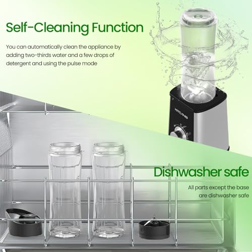 KITCANIS Mixer Smoothie Maker 800W, 3 in 1 Multifunctional Smoothie Blender with 3 Adjustable Speeds, 600ML Portable Bottle and 300ML Grinding Cup for Ice, Fruit, Vegetable, nut, BPA-Free - Image 4