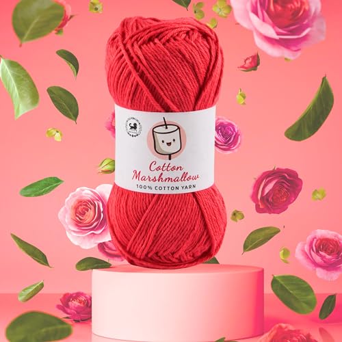 Image of NESTNHAVEN Cotton Marshmallow 100% Cotton Yarn - (50 g, 130 m) - Luxury Yarn for Crochet, Amigurumi, Embroidery, Toys, Garments, Flowers and Hobby Projects (Red)