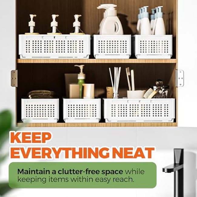 2PACK Pantry Organizers and Storage - Kitchen Storage Organization with 3 Compartments for Kitchen Cabinet, Pantry, Shelf, Drawer, Fridge, Bathroom, Medium Cabinet Organization, White