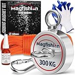 MAGFISHION Magnet Fishing Kit - 300 KG (700lb) - Ø60mm - Super Strong Neodymium Magnet with Rope (20M), Carabiner, Gloves, Threadlocker - Magnetic Powerful Magnets