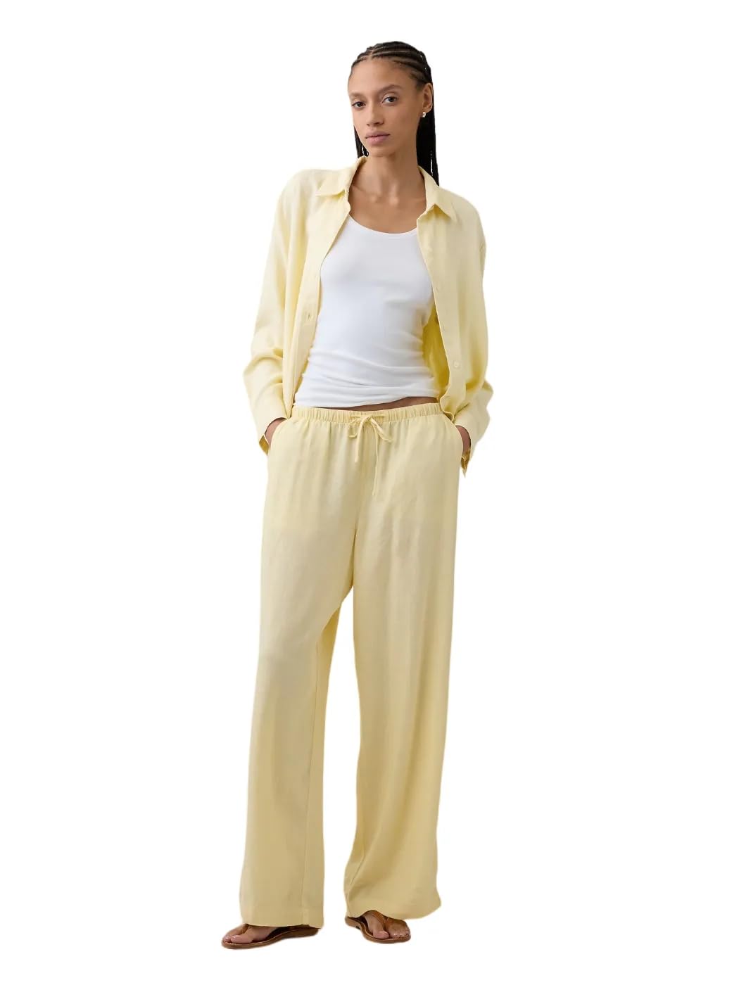Gap Womens Wide Leg Linen Pull on Pant Medium Maize