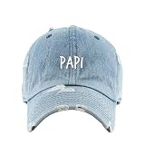 Papi Embroidered Vintage Baseball Cap Cotton Adjustable Distressed Dad Hat Light Denim