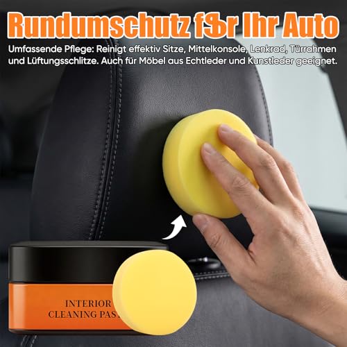 Auto Innenraum Reinigungscreme, 160g Mehrzweck-Lederreiniger, Interior Cleaning Paste, Multifunktionale Pflegepaste für Sitze, Autopflegepaste, Für Mittelkonsole, Türrahmen, Lüftung & Möbel