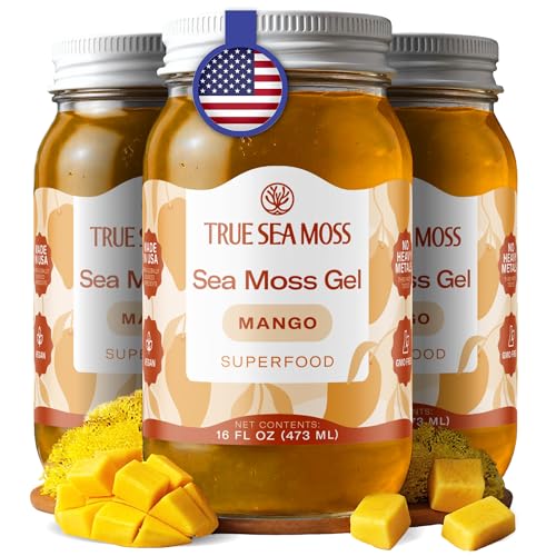 TrueSeaMoss Sea Moss Gel – Made in USA – Wildcrafted Seamoss, Fruits &amp; Jarred Vegetables – Mango, Pack of 3 (Labels may Vary)