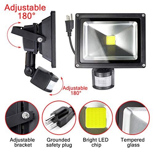 Asign Big Sale！20W Motion Sensor Led Flood Light, 3000K Warm White, 2400Lm(Max), Ip65 Waterproof Security Spotlight With Pir For Driveway, Square - Black #TOP4