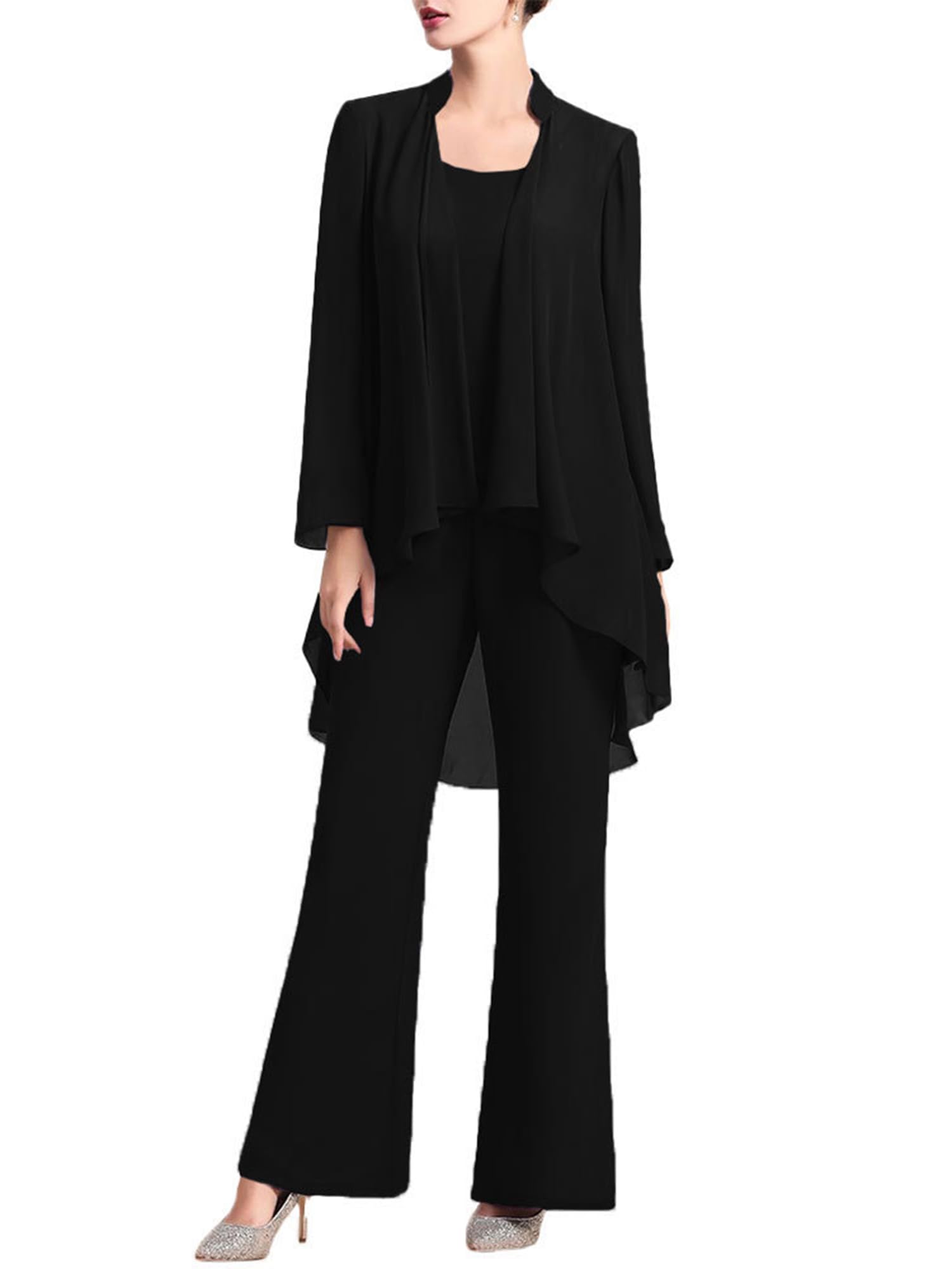 Manyakai Traje de Noche Elegante de Gasa para Mujer Conjunto Cóctel de Tres Piezas Cárdigan Larga y Camiseta sin Manga y Pantalones de Holgados Informal S-3XL