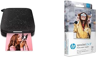 HP Sprocket Portable Photo Printer (Black Noirl) + HP 2x3" Premium Zink Photo Paper (50 Sheets) Compatible with HP Sprocket Portable Photo Printer