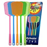 Kensizer 5-Pack Plastic Fly Swatters Heavy Duty, Multi Pack Matamoscas, Long Handle Fly Swat Shatter Bulk, Large Bug Swatter That Work for Indoor and Outdoor
