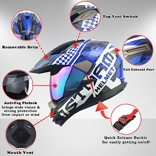 1Storm Dual Sport Helmet Motorcycle Full Face Motocross Off Road Bike Matt Black #TOP5