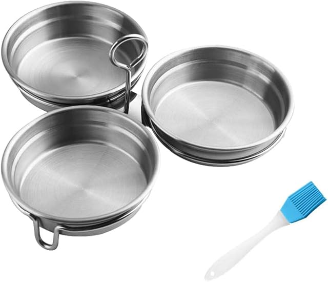 Cabilock 2pcs Poacher Egg Holder Stainless Steel Egg Poacher Pan Insert Metal Egg Cups with Pastry Brush for Poached Eggs