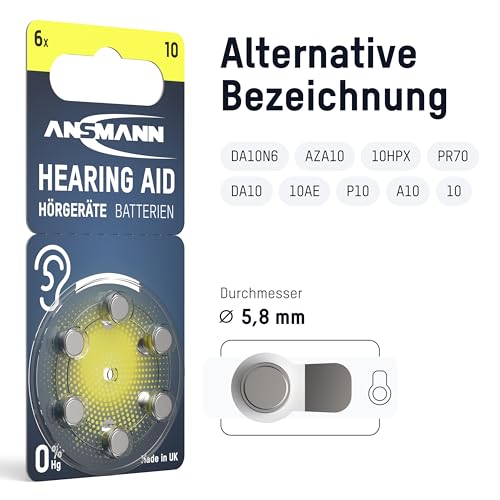 ANSMANN Hörgerätebatterien Typ 10 gelb P10 PR70 ZL4, 60 Stück, Vorratspack, Batterien für Hörgeräte & Hörhilfen, leicht greifbar