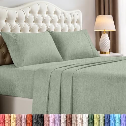 Image of Utopia Bedding California King Size Sheet Set - 4 Piece Bed Sheets, Soft and Breathable Microfiber, Includes 1 Fitted Sheet, 1 Flat Sheet and 2 Pillowcases - Oeko Tex (Heather Sage)