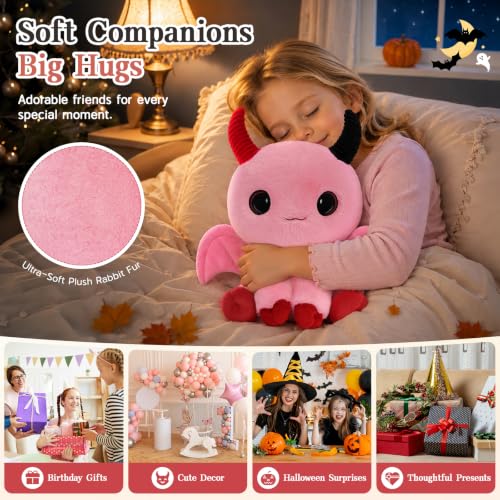 Image of MorisMos Pink Stuffed Animal, Cute Devil Plush with Horns and Wings