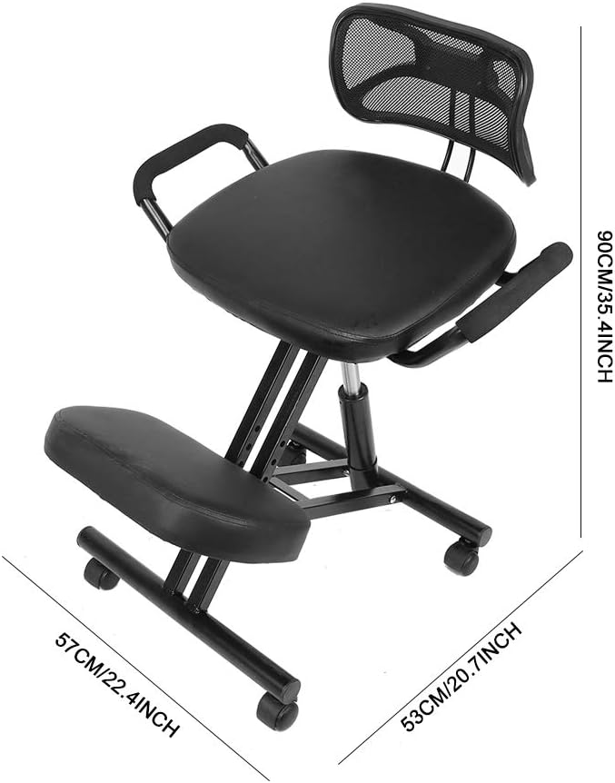 Ergonomic Kneeling Chair for Office & Home – Adjustable Stool with Angled Seat, High-Density Foam Cushion & Locking Casters for Stability