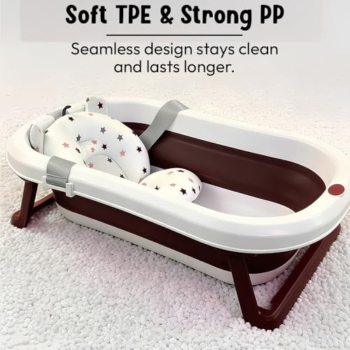 Image of StarAndDaisy Bath Tub for Baby 0-3 Years /Foldable Bath tub for Kids with Cushion, Space Saving Design, Newborn Baby Folding Bathing Tub Girls & Boys, Easy to Store -Brown