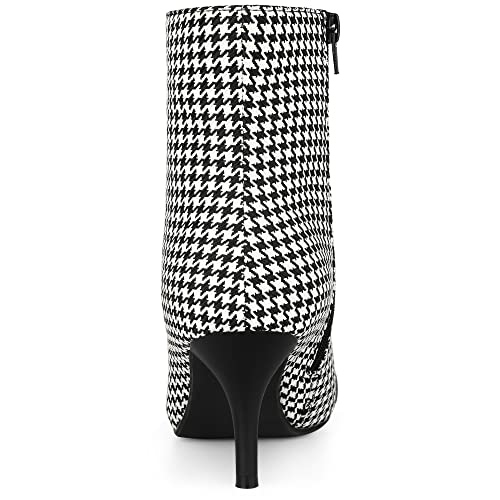 Allegra K Women's Pointed Toe Stiletto Heels Houndstooth Ankle Booties4