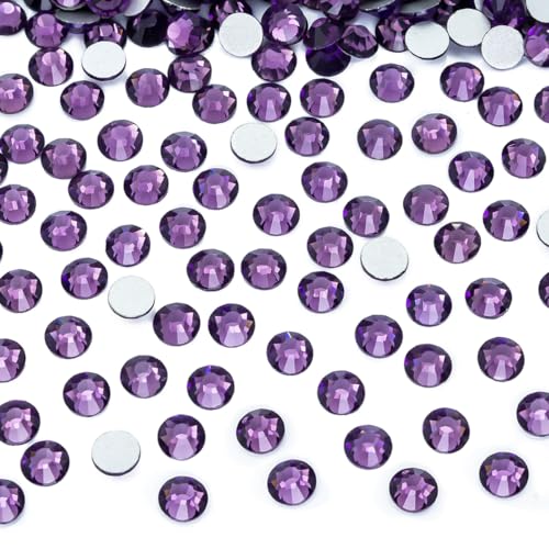 1440pcs SS20 4.8mm Tanzanite Purple Flatback Rhinestones bulk K9 Glass Purple Gems Round Beads Stones Diamonds Nail Charms Jewels Nail Art Supplies Decor for Nails Eyes Face Makeup Crafts DIY Tumblers